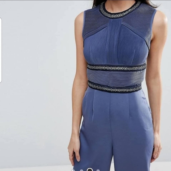 Asos Open Back Embellished Elegant Blue Jumpsuit - Picture 2 of 16